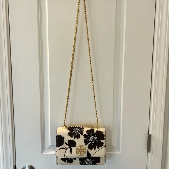 Tory Burch Cream and Brown Floral Crossbody Bag set with card holder - Picture 3 of 13